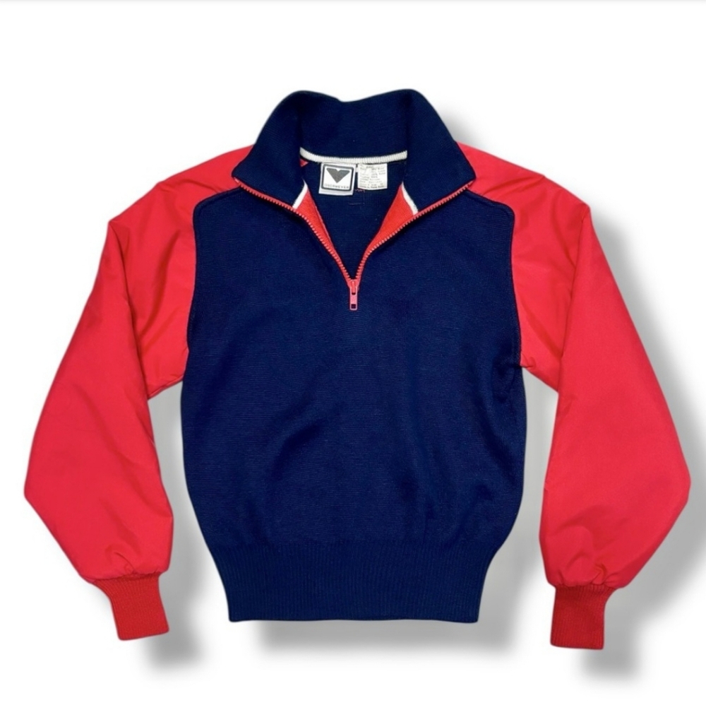 OBERMEYER Colorblock Quarter Zip Wool Blend Sweater Insulated Sleeves VINTAGE